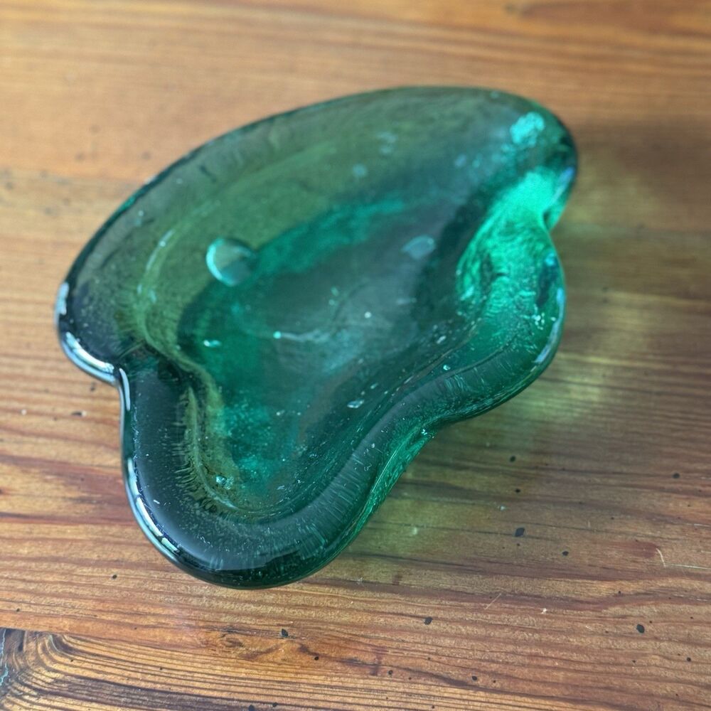 Blenko Vintage Green Amoeba Ashtray Dish Mid Century Free Form  Wow